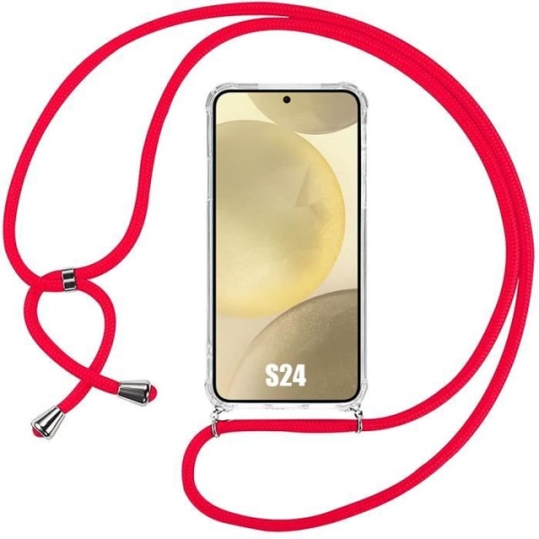 Fodral till Samsung Galaxy S24 - Transparent skydd Förstärkt hörn + röd axelrem