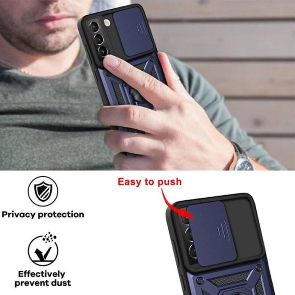 2-pack härdat glas och fodral för Samsung S22 Plus (6,6") Marinblå Tough Army Style kameraskydd Stötsäker ryggring