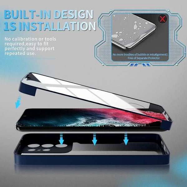 Fodral för Samsung S21 FE (6,4") Marinblått 360-graders skydd Solid Förstärkt kant Styv Tjock