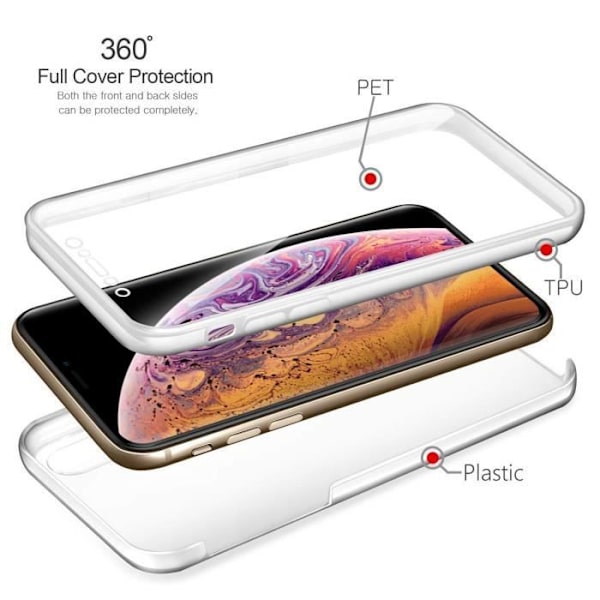 360 graders fodral IPhone XS max Silikongel Fullt skydd Transparent, stötsäker för IPhone XS max + Multi Band Vit Transparent