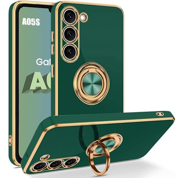 Fodral för Samsung Galaxy A05s (ej för A05), silikon med 360° roterande ringhållare, stötsäkert skydd, midnattsgrön