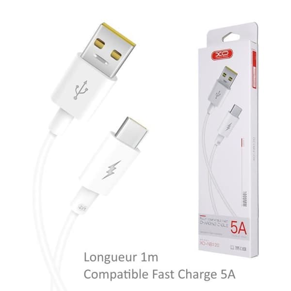 USB-C-kabel - ACCE2S - För Huawei P20 Pro - Snabbladdning 5A - 1m - CE-certifierad Vit