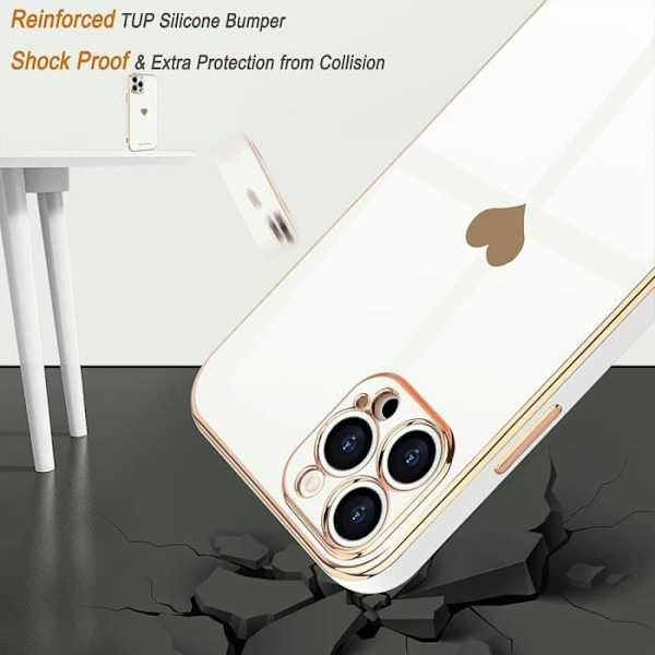 Skyddsfodral för telefon - BOOLING - iPhone 16 Plus - Mjuk TPU - Hjärtmönster - Lyx Vitt guld