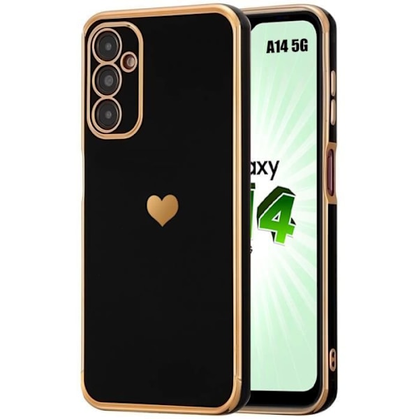 Silikonfodral till Samsung Galaxy A14 4G-5G Anti-Scratch Mjukt Hjärtmönster - Svart