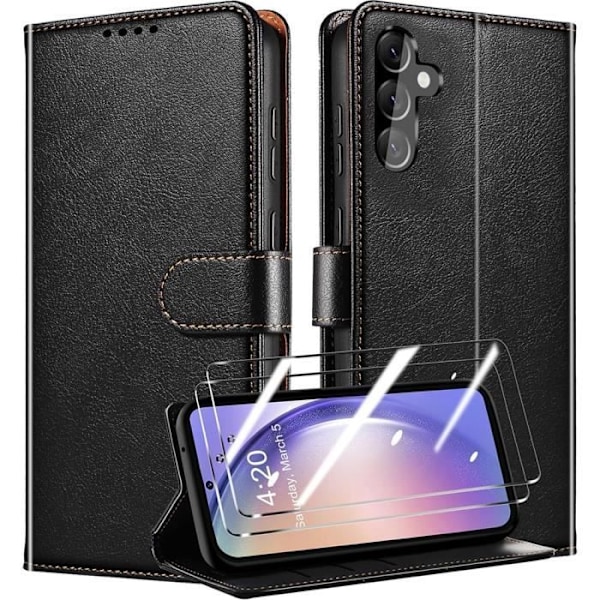 Skyddsfodral - Samsung - Galaxy A25 5G - Syntetiskt läder - Stötsäkert - Korthållare Svart