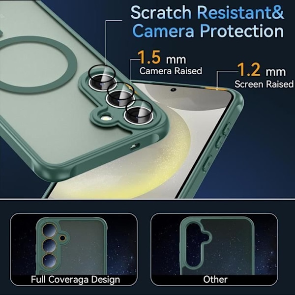 Coque för Samsung Galaxy S25 Plus (Galaxy S25+) med Magnetisk Cirkel Kameraskydd - Hybrid Stöttålig Grön Natt