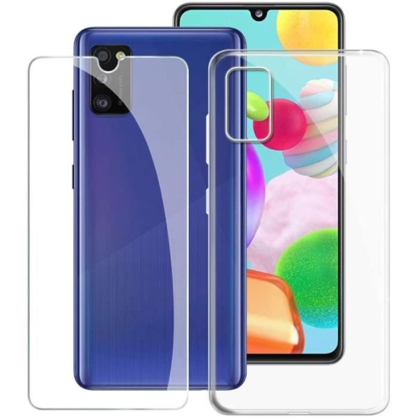 Etui til Samsung Galaxy A41 (6,1 tommer) Silikonetui + hærdet glas, beskyttelsesfilm til Samsung Galaxy A41 + etui