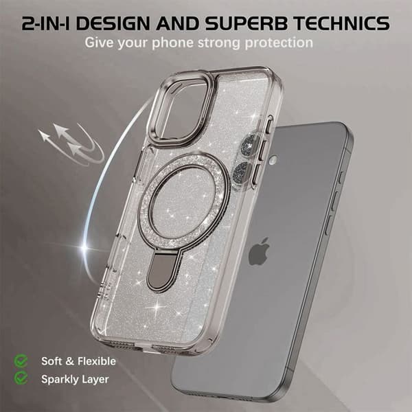 Skyddshölje - BOOLING - för iPhone 17 - Glittrande med Justerbar Magnetisk Cirkel - Grå Grå