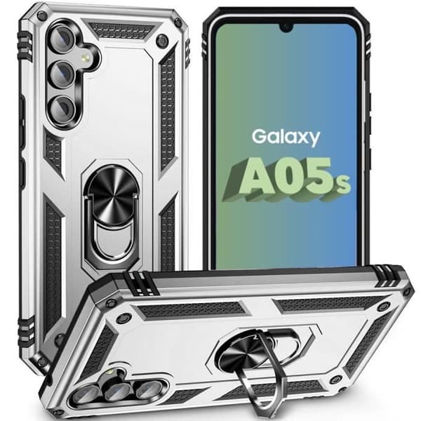 Skyddsskal - BOOLING - för Samsung Galaxy A05s - Hårt - Silver - 360° svängbart stöd Silver