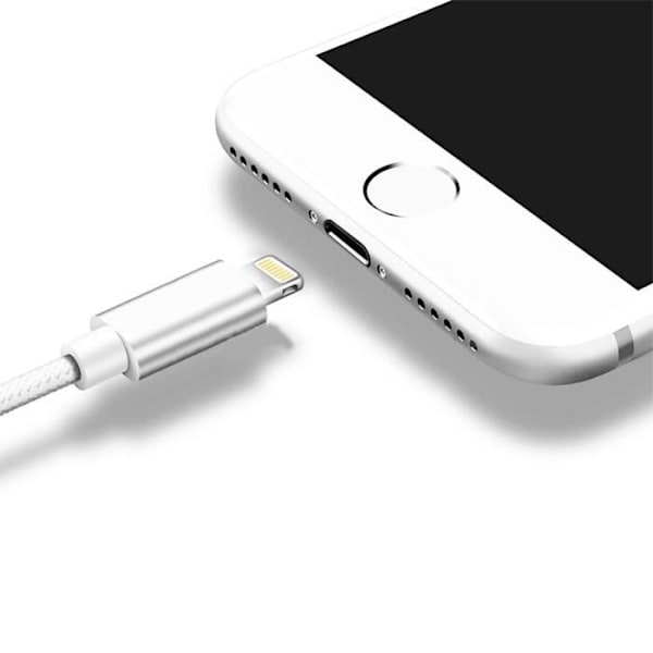 USB-kabel för iPhone - Nylon - 1M - Kompatibel med iPhone 5 till 11 Pro Max - Färg Vit