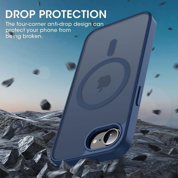 Skyddsväsk - BOOLING - för iPhone 16e - Stötsäker - Genomskinlig - Magnetring marinblå