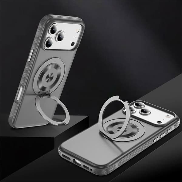 Skyddsskal - BOOLING - för iPhone 17 Pro - Silikon PC Magnetisk Cirkel - Grå - med 2 Härdat Glas Grå