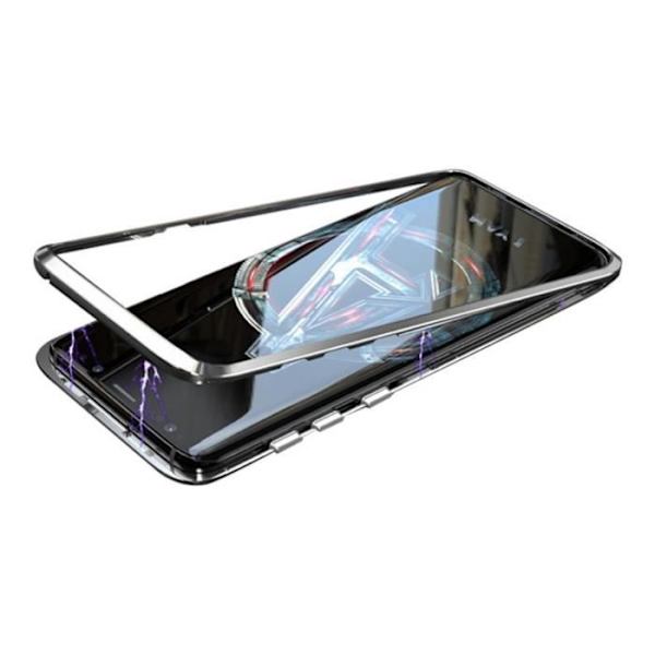 Härdat glasfodral med magnetisk metallram Silver för Samsung Galaxy S8 Plus