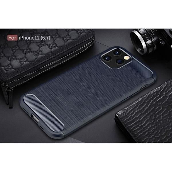 Fodral för iPhone 12 Pro Max (6,7") Pack 2 Mjukt härdat glas Design Kolfiberskydd Marinblå BM