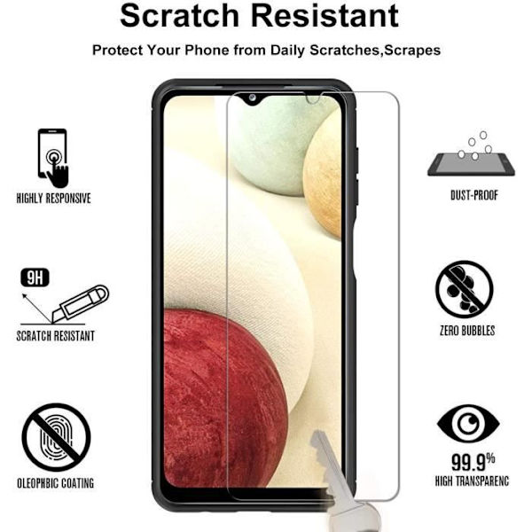 Fodral för Samsung Galaxy A12 / M12 + 3X skärmskydd i härdat glas, mjukt silikon TPU-fodral i kolfiber