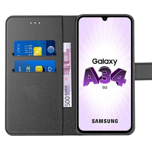Fodral till Samsung Galaxy A34 5G Skyddsflik Lädereffekt Anti-Scratch Svart