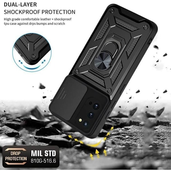 Skyddsfodral för Samsung S20 (6,5") - PROSHOP - Svart - Army Style - Härdat glas - Ringhållare Svart