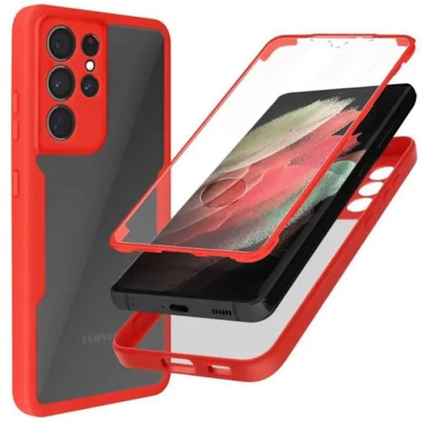 Fodral för Samsung S21 Ultra (6,8") Röd Styv Anti-Scratch 360 graders skydd Solid Tjockt