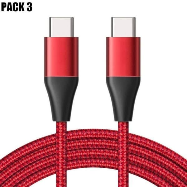 3x USB-C till USB-C-kabel för iPhone 16 Pro, iPhone 16 Pro Max, iPhone 16e, iPhone 15, iPhone 15 Pro - Röd flätad nylon 1M Röd