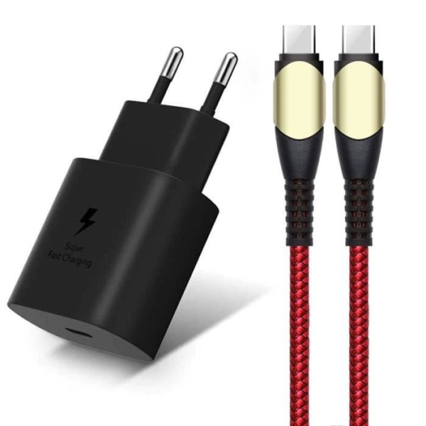 25W snabbladdare + 60W USB-C-kabel Röd Nylon 1M för Samsung Galaxy A12 A13 A14 A03s A04s A22 A23 A24