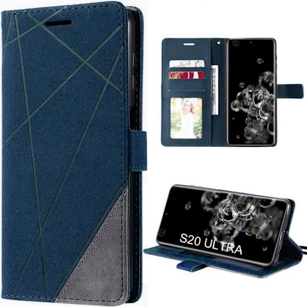 Samsung Galaxy S20 Ultra Fodral - Läder Effect Flip Cover - Marinblå marinblå
