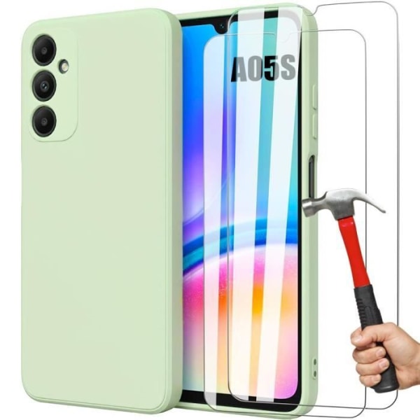 Fodral + 2 härdade glasögon för Samsung Galaxy A05s (ej för A05) Matt silikonskydd Ultra Slim Soft - Grön