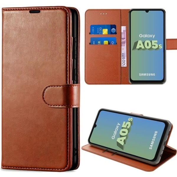 Skyddskal - Samsung - Galaxy A05s - PU-läder - Kortficka - Justerbart stativ kastanj