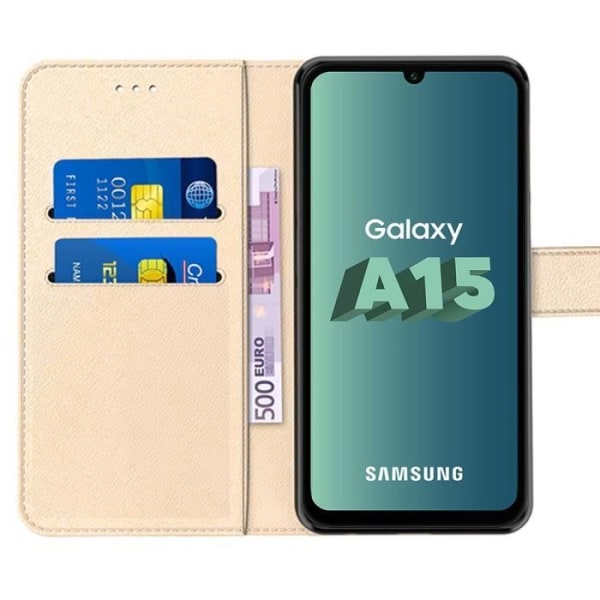 Fodral till Samsung Galaxy A15 5G-4G Stötsäkert magnetiskt PU-läderfodral med korthållare och stativfunktion Guld gyllene