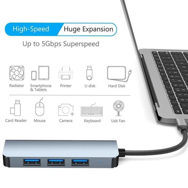 4 i 1 USB-C-adapter - BOOLING - Hub Dockstation - Aluminium - 1 USB 3.0 - 3 USB 2.0