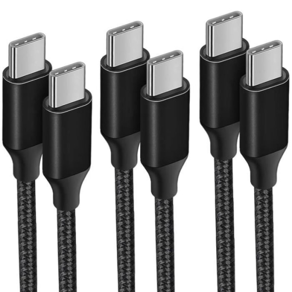 3x USB-C till USB-C Snabbkabel 3A för Samsung Galaxy A14 A13 A16 A03s A04s A22 A23 A24 A26 - Svart, Nylonflätad 1M Svart
