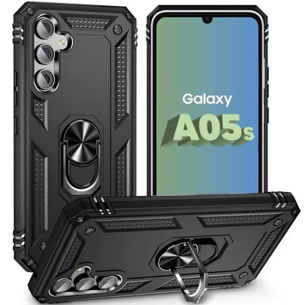 Skyddshölje - BOOLING - Samsung Galaxy A05s - Stötabsorberande - 360° svängbar stativ - Svart Svart