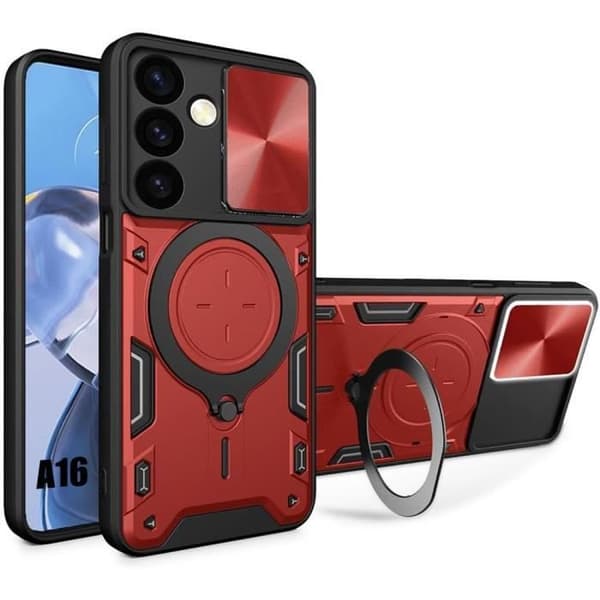 Coque - BOOLING - för Samsung Galaxy A16 - Stötsäker - Magnetiskt Stöd - Kameraskydd Röd