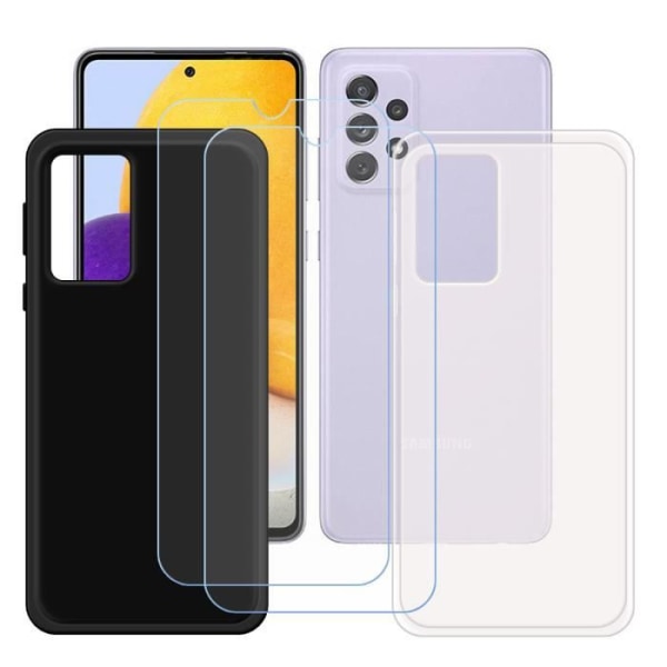 FZ-cover til Samsung Galaxy A72 (6,7") + 2 x hærdet glas, HD-beskyttelsesfilm - TPU-cover Silikonecover gennemsigtig + sort