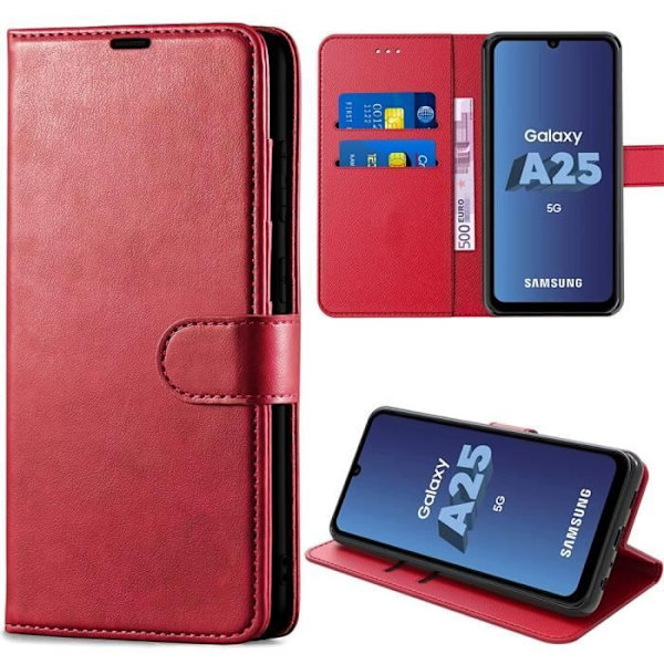 Skyddshölje - Samsung - Galaxy A25 5G - Syntetiskt Läder - Folio - Röd Röd