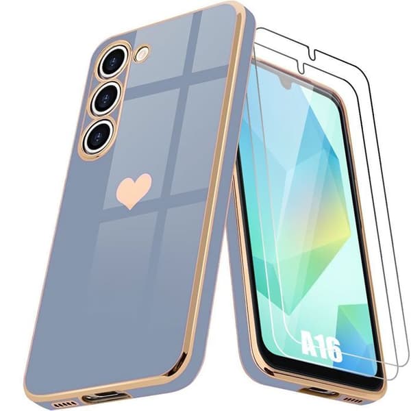 Coque för Samsung Galaxy A16 5G/4G, Stöttålig Silikon Blå + 2 Härdade Glas Blå