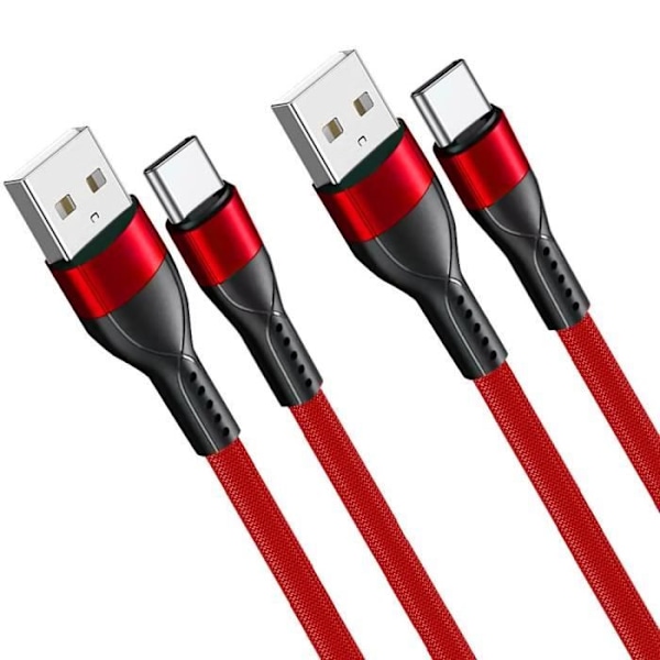 Set med 2 snabba USB-C-kablar för Samsung Galaxy A56 A55 A25 A15 A05s A35 S24 Ultra S24 FE - 1M röd nylonflätad Röd