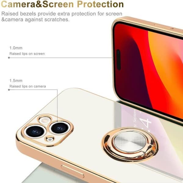 Skyddsskal - Silikon - för iPhone 15 - Vit - Repbeständig - 360° Stöd Ring Vit