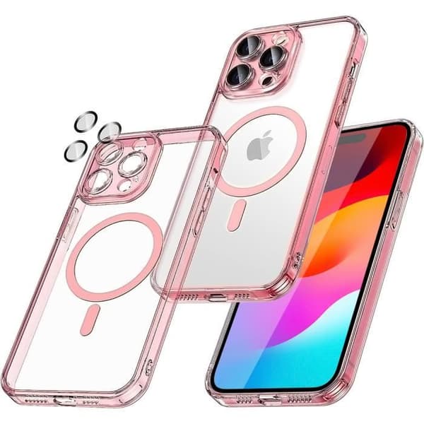 Coque - BOOLING - för iPhone 15 - Stötsäker - Transparent - Magnetisk Cirkel Rosa