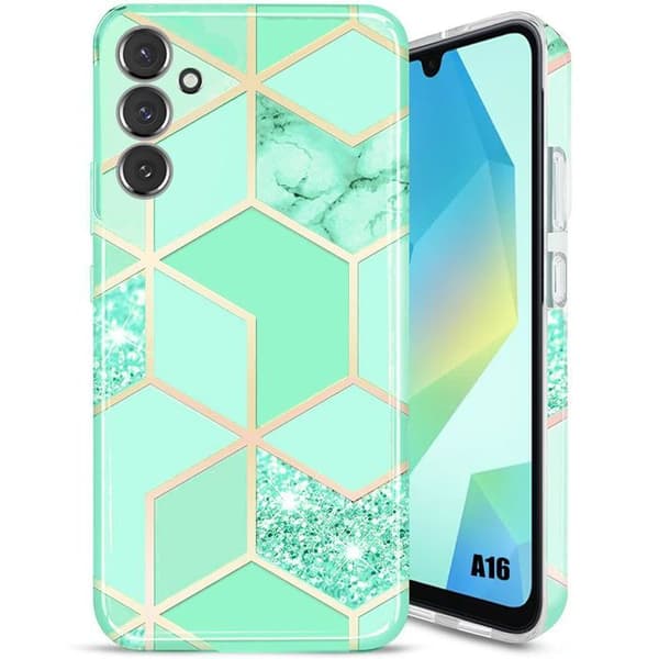 Skyddsskal - BOOLING - för Samsung Galaxy A16 5G/4G - Turkos Marmor - Stötsäker - Rep-resistant Turkos