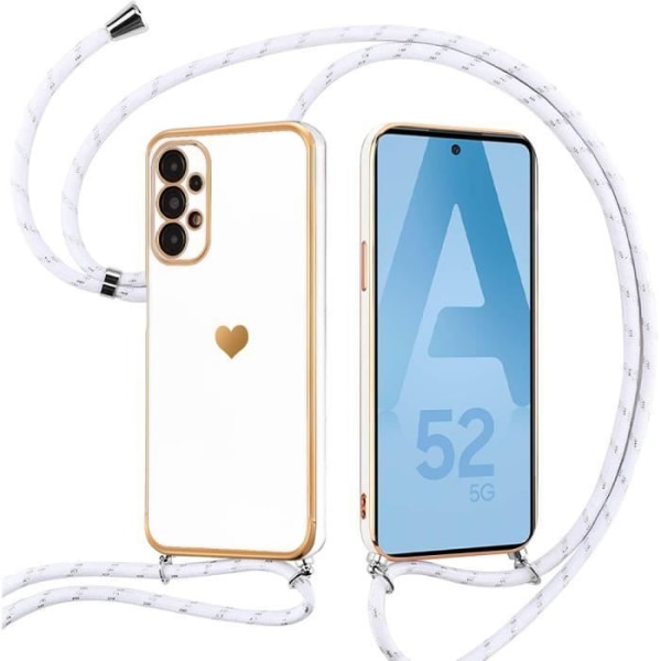 Etui til Samsung Galaxy A52 4G-5G A52s 5G Beskyttende silikone Anti-ridse med snor hvid