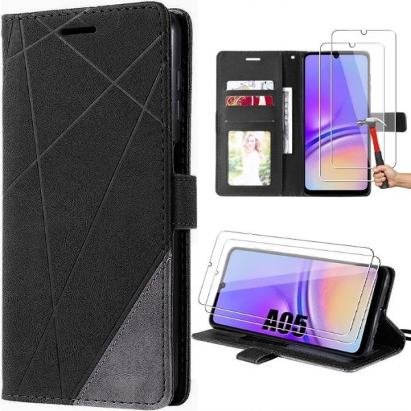 Coque - Samsung - Galaxy A05 - Svart - Retro Läder Effekt - Stötresistent med Justerbart Stativ Svart