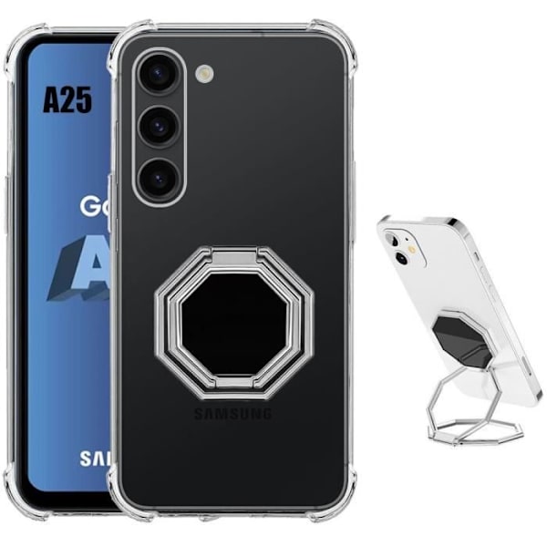Skyddande skal - Samsung - Galaxy A25 5G - TPU Silikon - Transparent - Silverfärgad åttkantig ring Klar, Silver