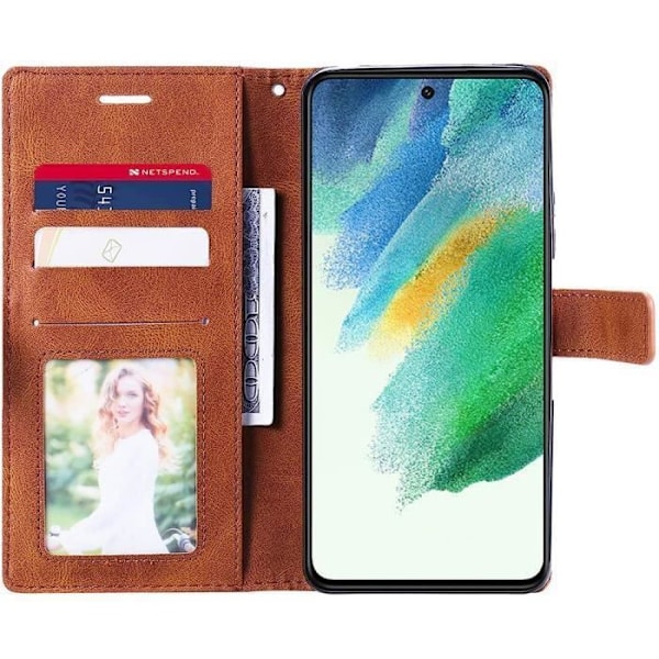 Skyddsfodral för Samsung Galaxy S21 FE - BOOLING - Plånboksfodral i mjukt PU-läder - Brun kastanj
