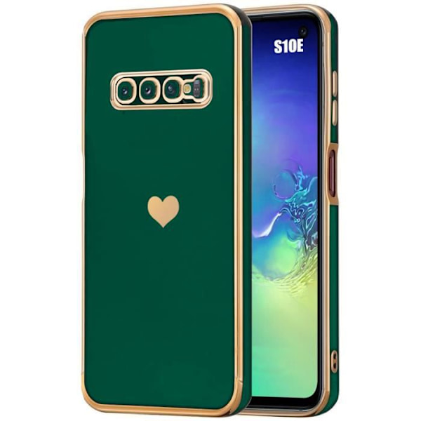 Fodral till Samsung Galaxy S10e Heart Pattern TPU Stötsäker Mjuk Anti-Scratch Nattgrön