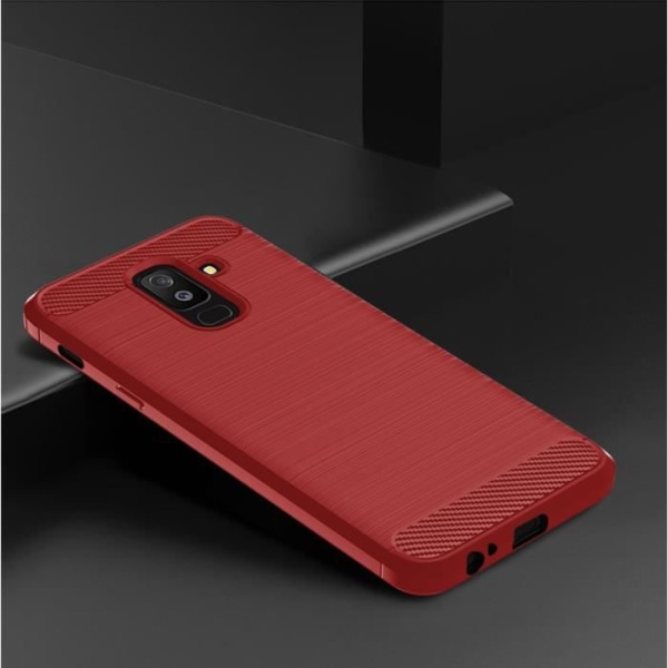 Samsung A6 Plus Case - Carbon Fiber Resilient TPU Shockproof Protective Armor Case til Samsung A6+ - Rød