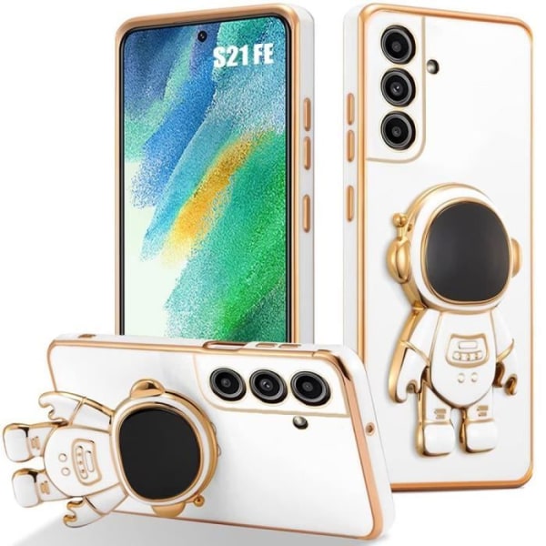 Silikonfodral för Samsung Galaxy S21 FE, Stötsäkert Anti-Scratch TPU Vit med sött Astronaut-ställ (ej för S21)