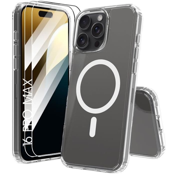 Fodral till iPhone 16 Pro Max med magnetisk cirkel + 2 genomskinliga härdade glasögon