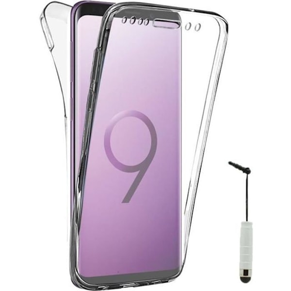 För Samsung Galaxy S9+ - S9 Plus 6,2": Ultratunnt silikongelfodral 360° skydd fram och bak + Mini Stylus - TRANSPARENT