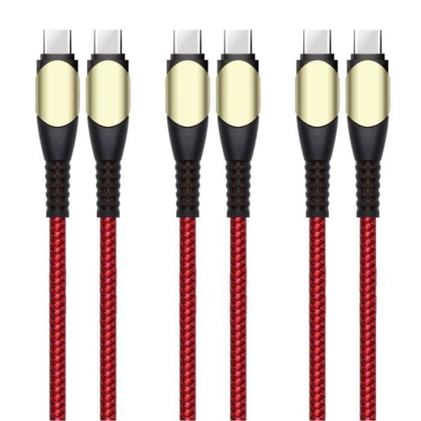 3x USB-C til USB-C-kabel 60W til Xiaomi Redmi 9 9A 9C 9T 10A 10C 11A - Nylonflettet Rød 1M