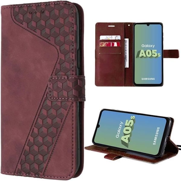 Skyddshölje - Samsung - Galaxy A05s - PU- och TPU-läder - Kortfack - Justerbar ställning Röd